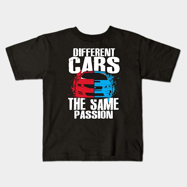 Different Cars Same Passion Kids T-Shirt by Dailygrind